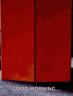 a red box with the words `` good morning '' written on it .