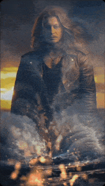 a woman in a leather jacket is surrounded by smoke