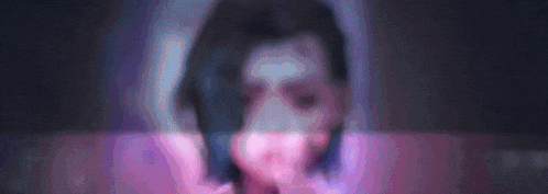 a painting of a girl with blue hair and a pink face .