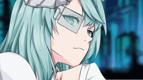 a drawing of a girl with green hair and glasses on her face