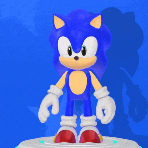 a sonic the hedgehog standing on a white platform