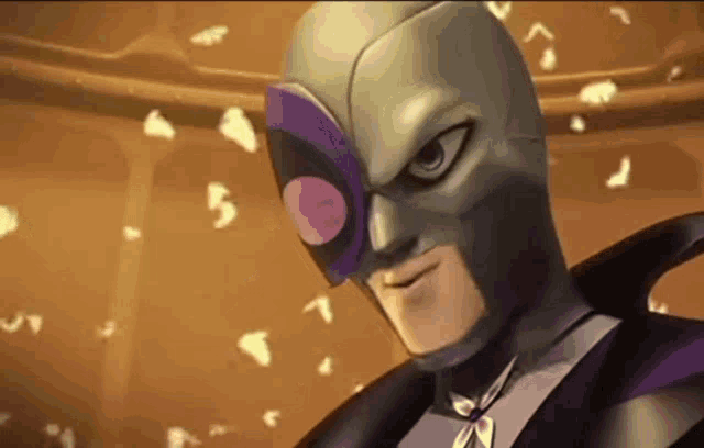 a man in a superhero costume with a purple mask on his face