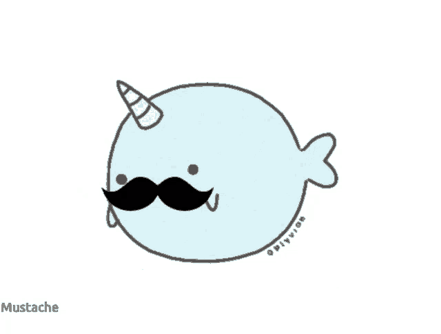 a drawing of a narwhal with a mustache and unicorn horn