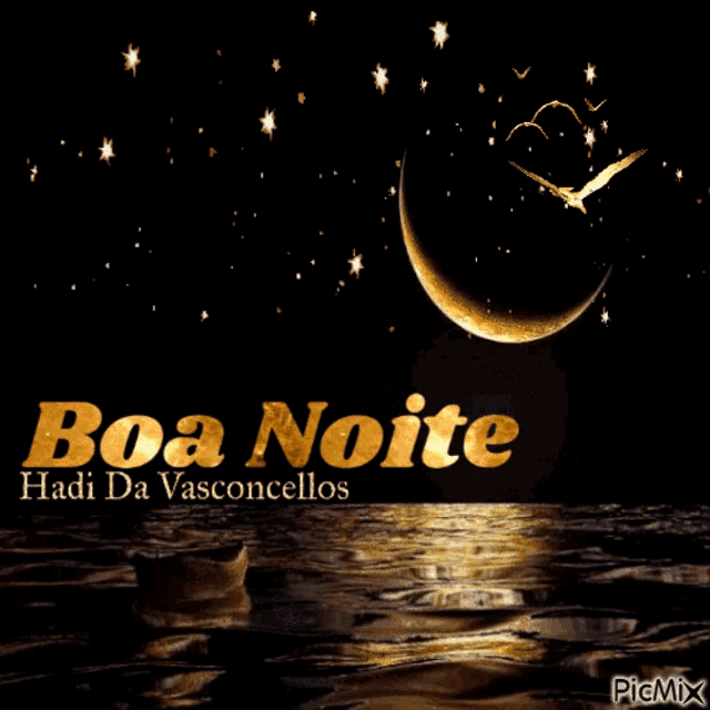 a picture of a crescent moon with the words boa noite hadi da vasconcelos