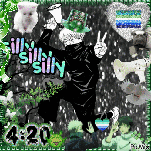 a picture of a man holding a megaphone with the words silly silly silly on it