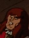 a cartoon of a man with red hair and a bow tie making a funny face .