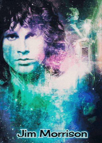 a poster of jim morrison with a painting of his face