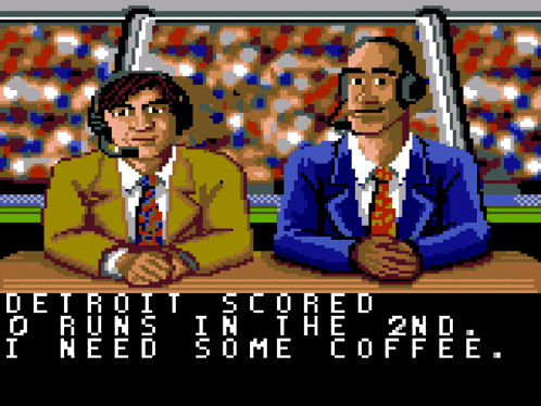 a cartoon of two men sitting at a table with the words detroit scored runs in the 2nd i need some coffee