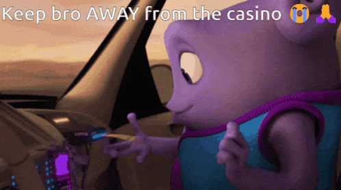 a cartoon character in a car with the words " keep bro away from the casino "