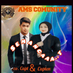 a man in a suit and tie stands next to a woman in a hijab on a colorful background with the words ams community