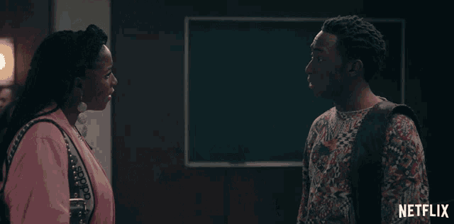 a netflix ad shows a man and a woman talking