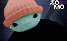a cartoon character wearing a pink hat and a black shirt with the words 50 mc written on it