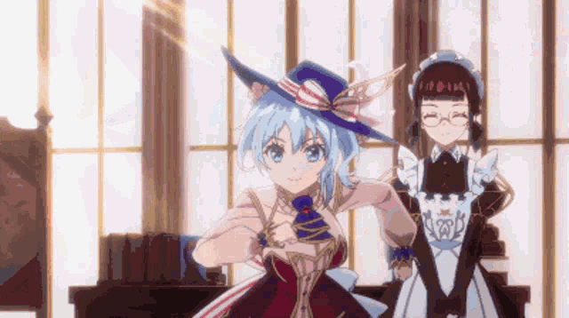 a maid and a witch are standing next to each other