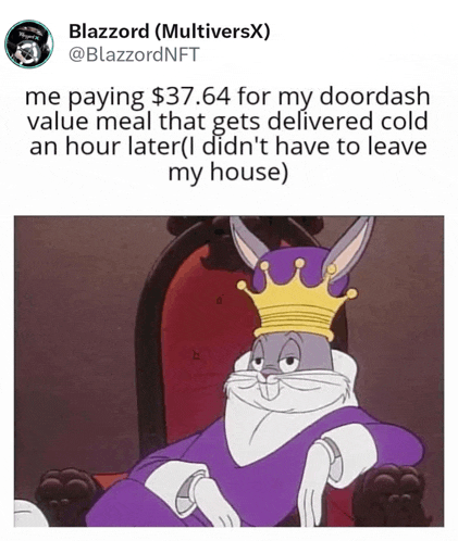 a cartoon of bugs bunny wearing a crown sitting on a chair