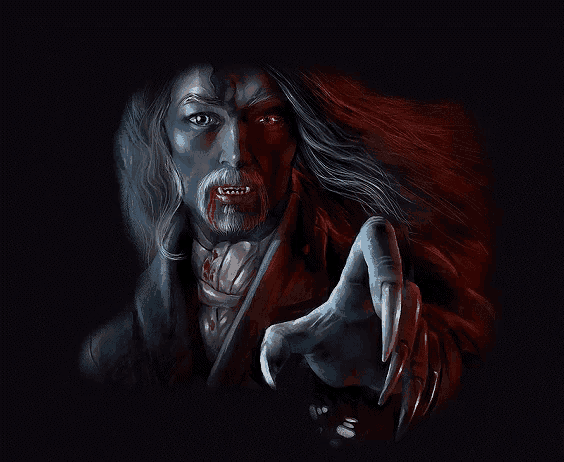 a painting of a vampire with long nails