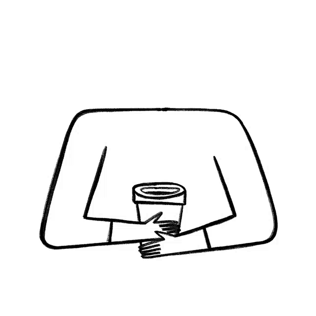 a black and white drawing of a person holding a potted plant with a plant growing out of it .
