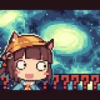 a pixel art of a girl with cat ears and a yellow hat