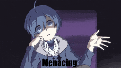 a drawing of a boy with the word menacing on the bottom right