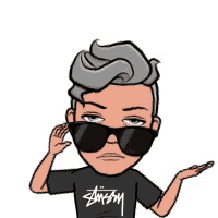 a cartoon of a man wearing sunglasses and a stussy shirt