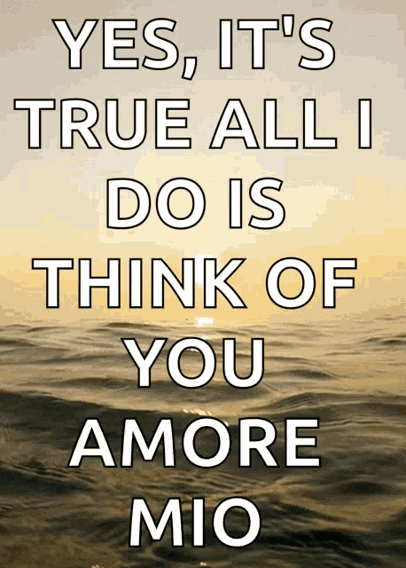 a poster with the words yes it 's true all i do is think of you amore mio