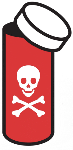 a red cylinder with a skull and crossbones on it