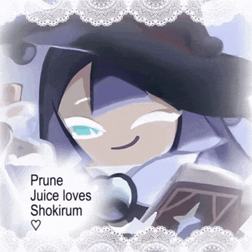 a picture of a cartoon character with the words prune juice loves shokurum below it