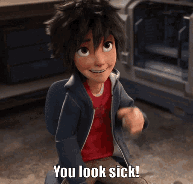 a cartoon character says " you look sick " in front of a safe