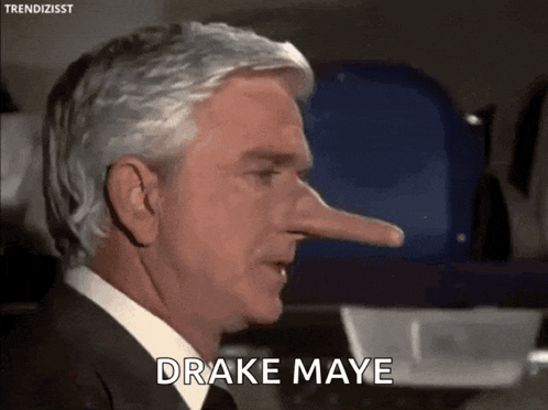 a man with a long nose is talking to drake maye .