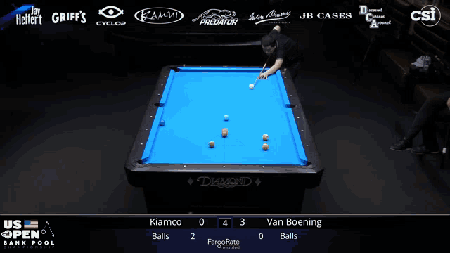 a pool table with a blue cloth and balls on it