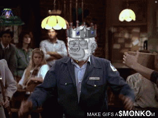 a man with a crown on his head and the words make gifs as monkom below him
