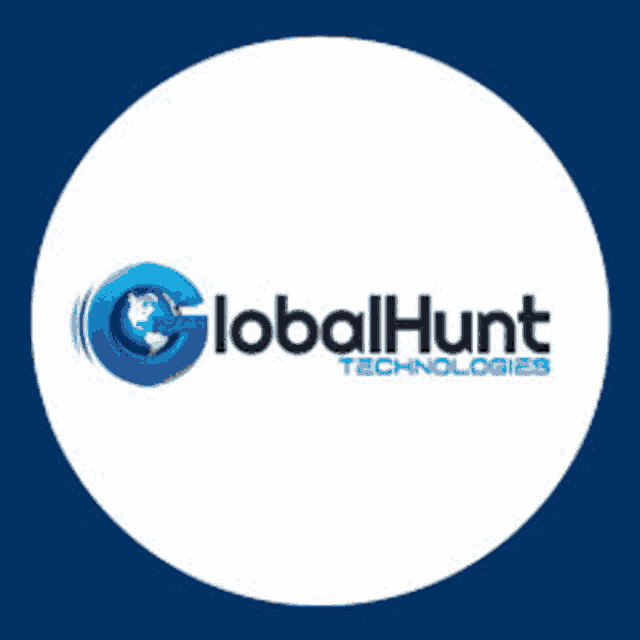 a logo for global hunt technologies with a blue globe in the center