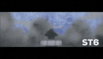 a person is standing in the middle of a cloud of smoke with the words st6 on the bottom .