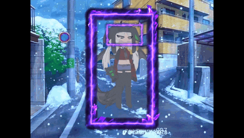 a picture of a girl in a purple frame with a purple border