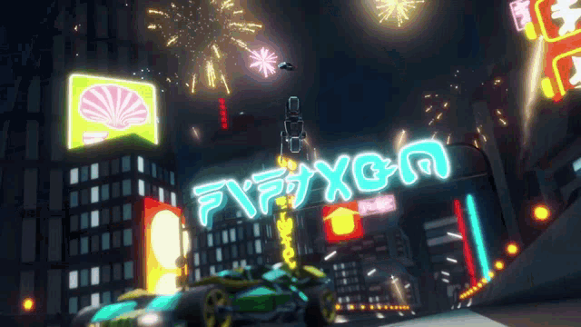 a neon sign that says fxfxgn is lit up