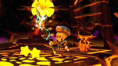 a cartoon character is holding a sword in a video game and fighting a monster .