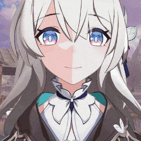 a close up of a girl with white hair and pink eyes