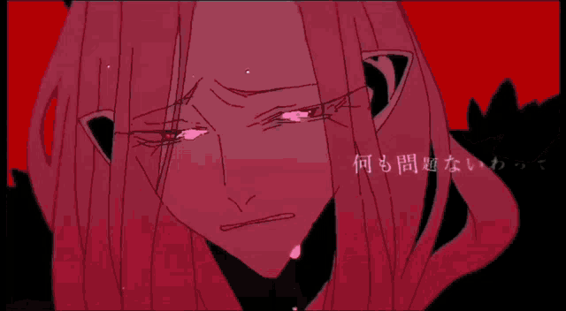 two anime characters are standing next to each other on a red background . one of the characters is holding the other 's hand .