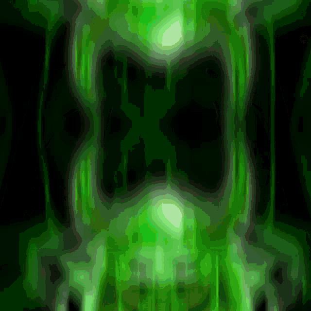 a green and black background with a skull in the center
