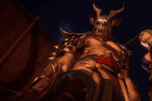 a video game character with horns is surrounded by green flame