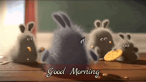 a good morning greeting card with a bunch of stuffed rabbits