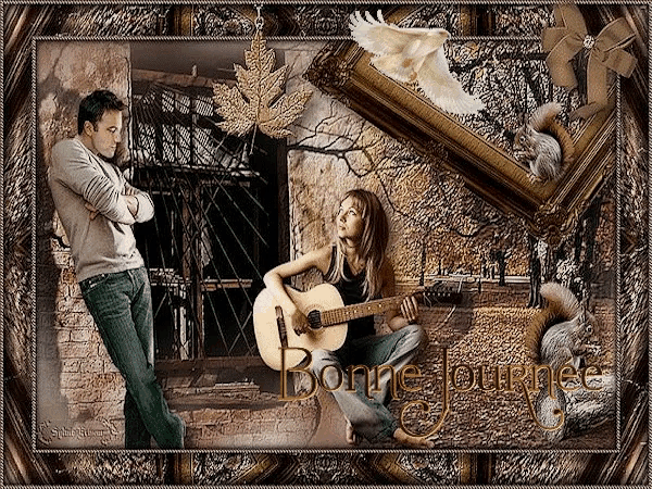 a picture of a man and a woman with the words bonne journee