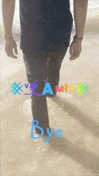 a picture of a person walking in the water with the words bye written on the bottom
