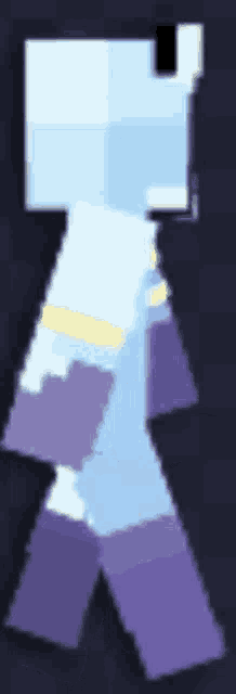 a pixel art drawing of a person in a blue and purple outfit .