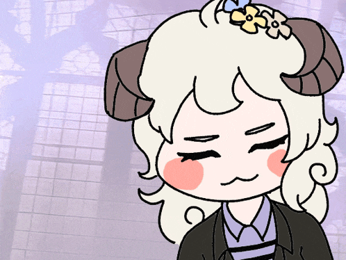 a cartoon of a girl with horns and flowers in her hair