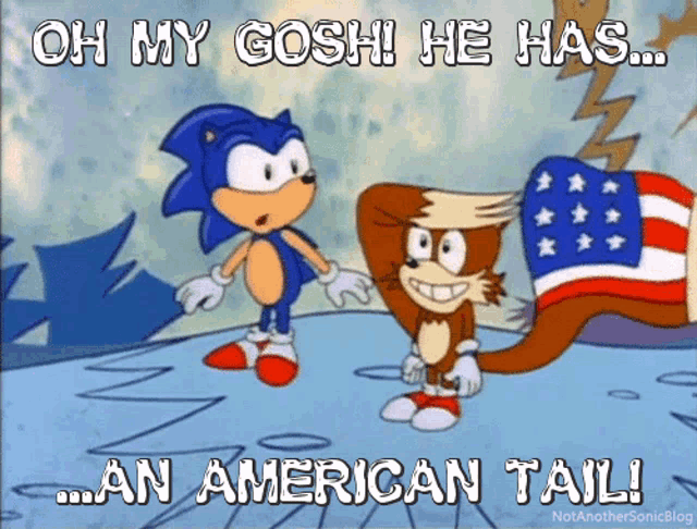 a cartoon of sonic the hedgehog and a squirrel with an american tail