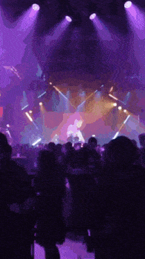 a blurry picture of a crowd of people at a concert with purple lights