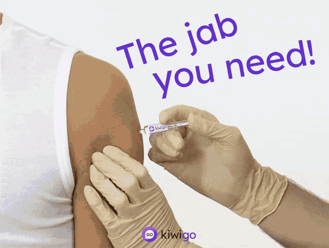 a person is getting an injection in their arm with the words the jab you need behind them