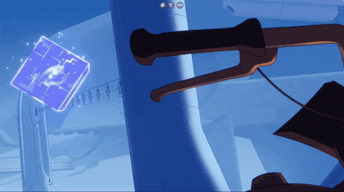 a purple cube is floating in the air in a cartoon
