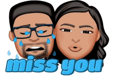 a cartoon of a man and a woman crying with the words miss you written below them