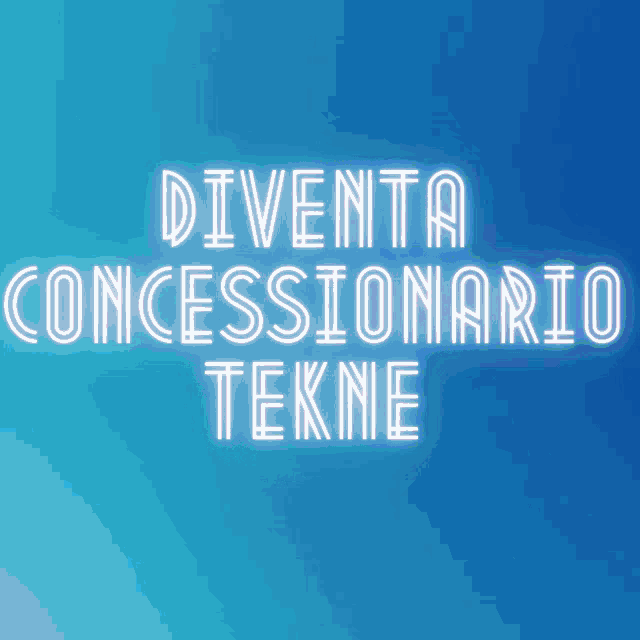 a blue background with diventa concessionario tekne written in white letters